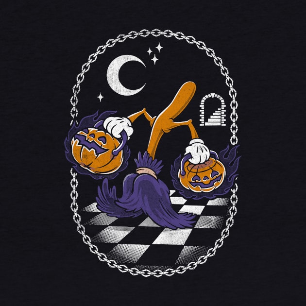 Witches Broom & Pumpkins - Goth Halloween Design by Nemons